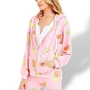 Wildfox rare pink tutti fruity venice full zip oversized hoodie sweater women M